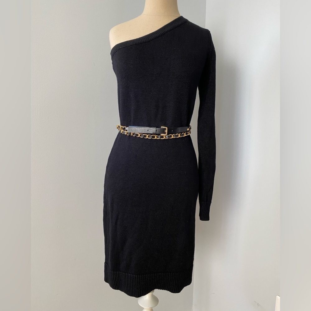 Michael Kors black knit one shoulder dress